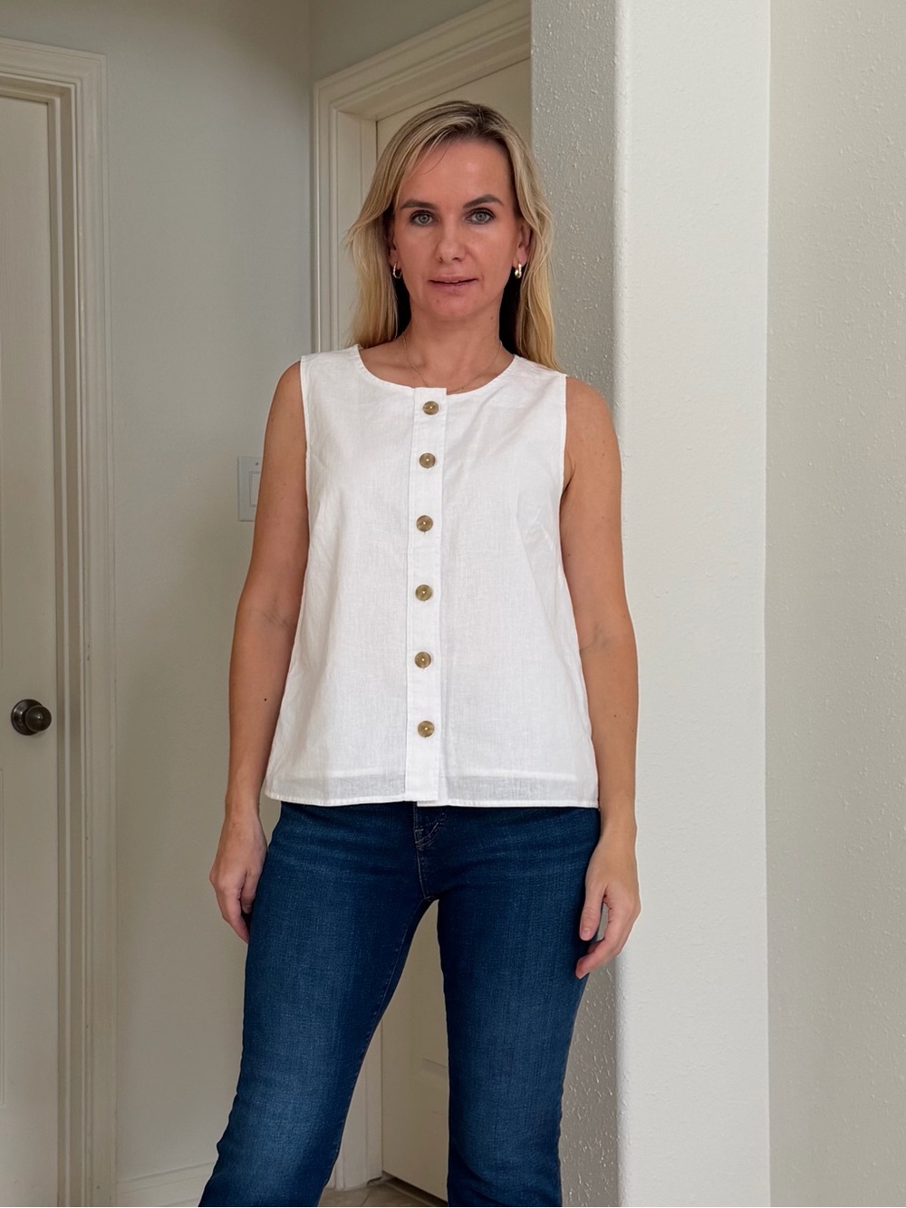 J.Crew Linen Blend Button Front Shell Top Vest White Size M NWT